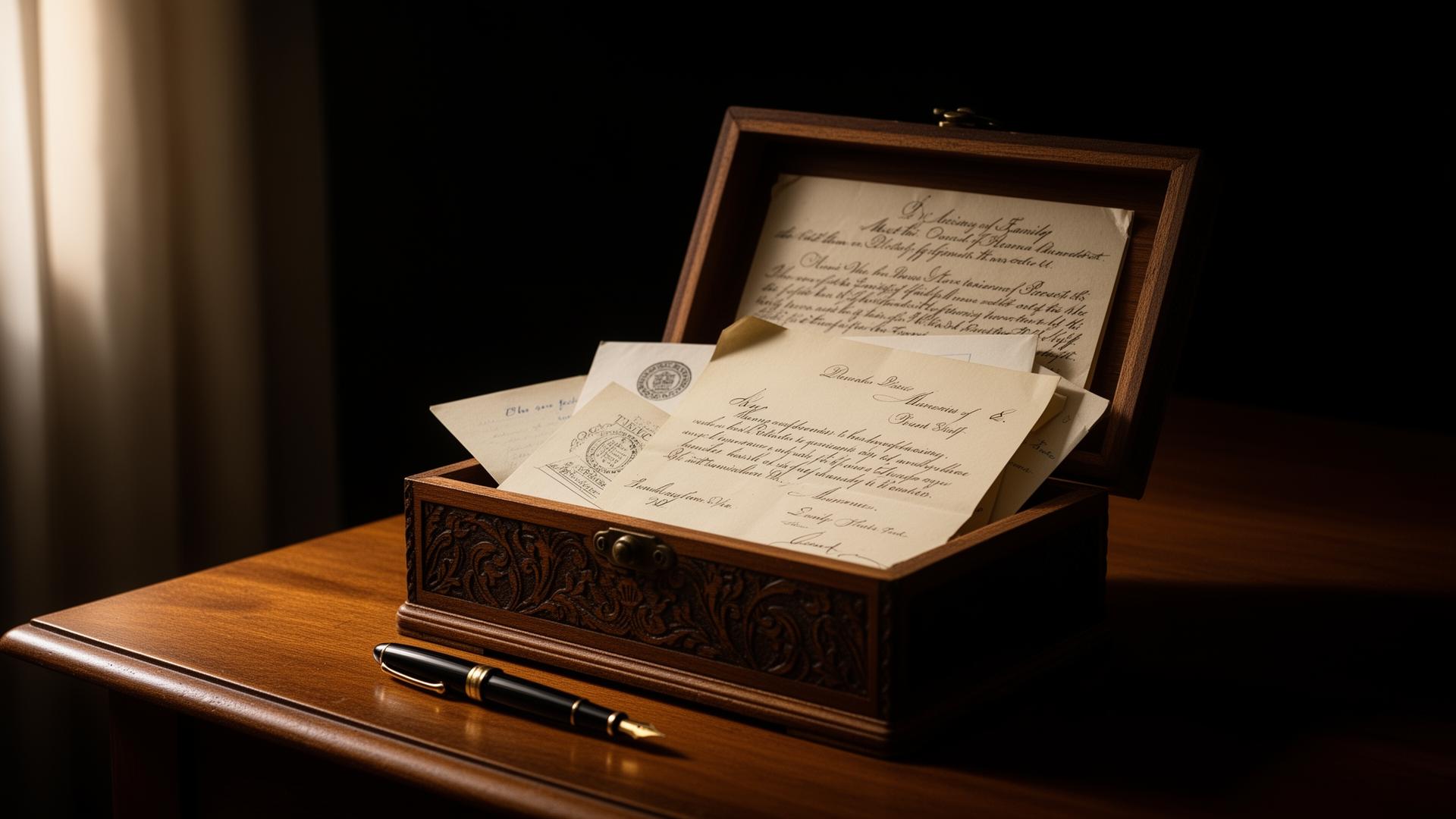 Caja antigua con documentos familiares